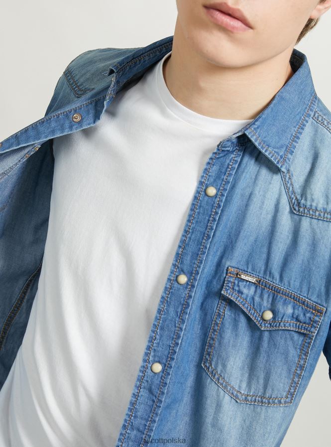 odzież Alcott dżinsowa koszula z krótkim rękawem d006 lazur mężczyźni 2TXFF6700