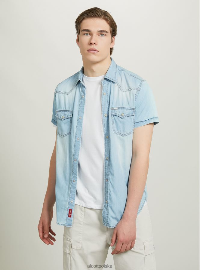 odzież Alcott dżinsowa koszula z krótkim rękawem d006 lazur mężczyźni 2TXFF6842