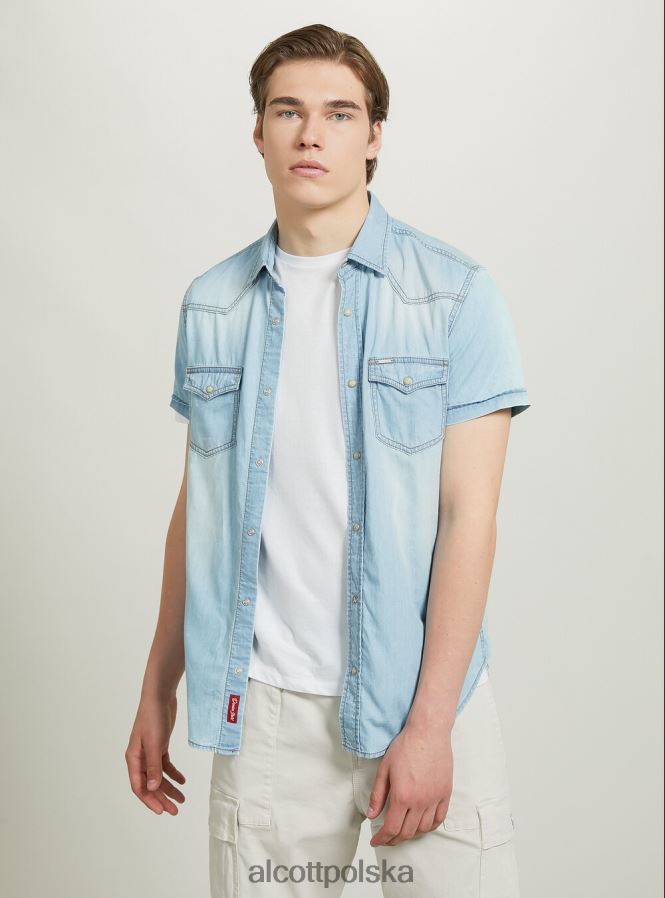 odzież Alcott dżinsowa koszula z krótkim rękawem d006 lazur mężczyźni 2TXFF6842