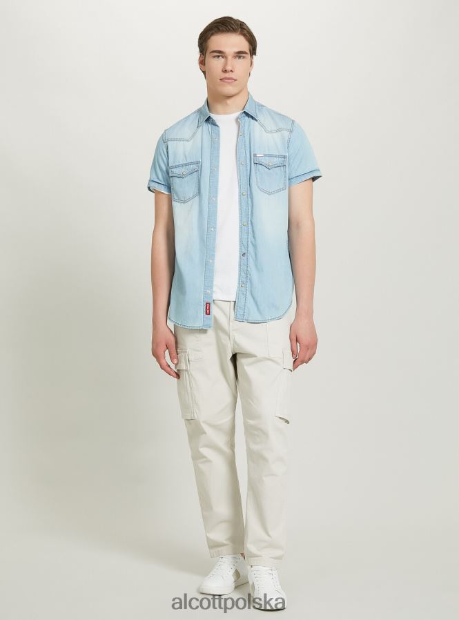 odzież Alcott dżinsowa koszula z krótkim rękawem d006 lazur mężczyźni 2TXFF6842