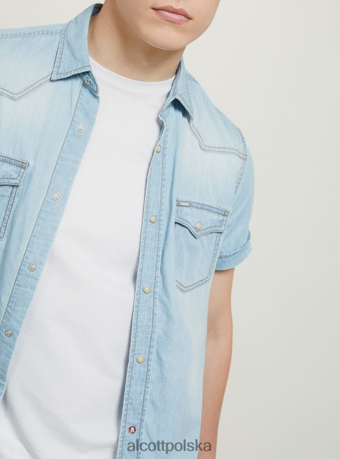 odzież Alcott dżinsowa koszula z krótkim rękawem d006 lazur mężczyźni 2TXFF6842
