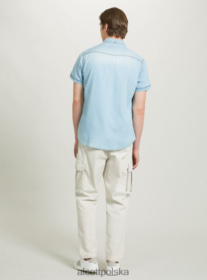 odzież Alcott dżinsowa koszula z krótkim rękawem d006 lazur mężczyźni 2TXFF6842