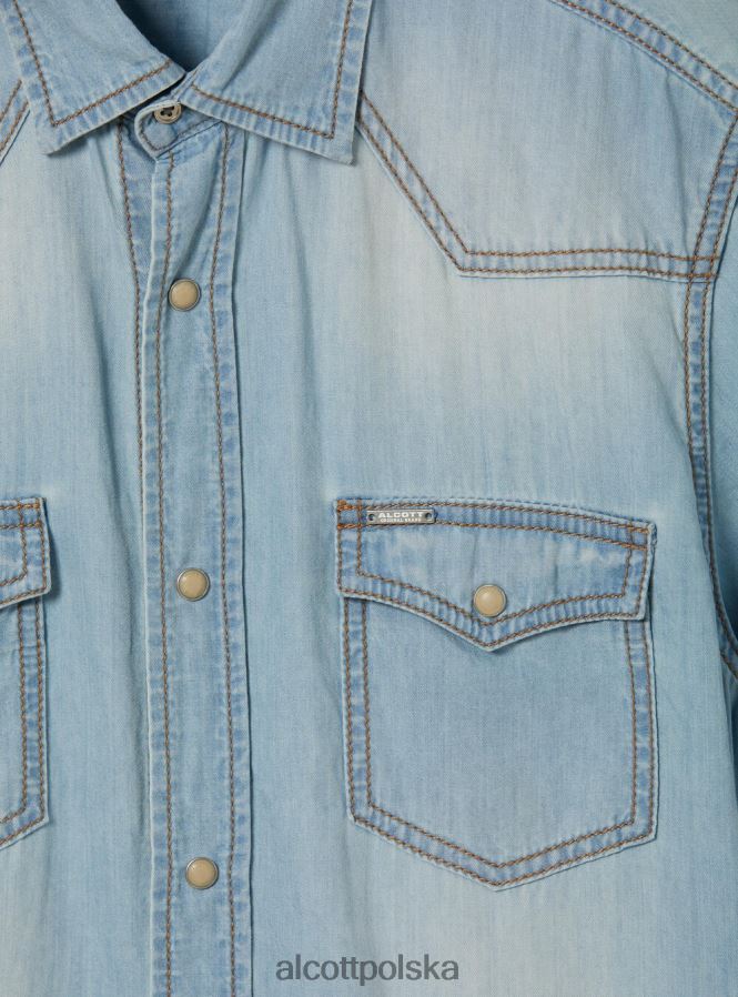 odzież Alcott dżinsowa koszula z krótkim rękawem d006 lazur mężczyźni 2TXFF6842