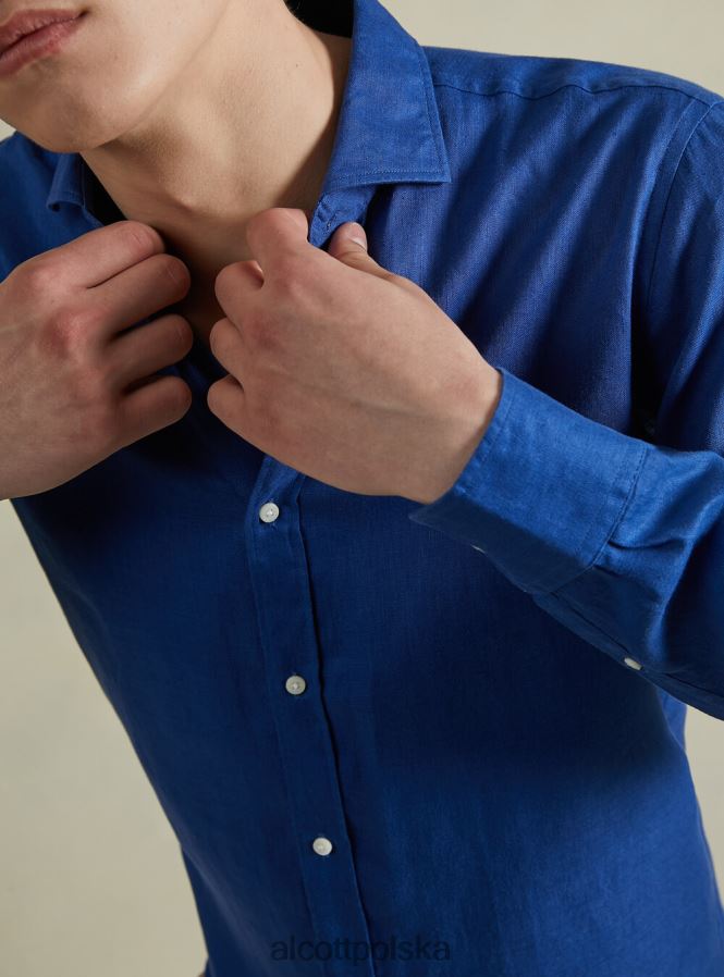 odzież Alcott koszula z czystego lnu z długimi rękawami az3 lazurowe światło mężczyźni 2TXFF61013