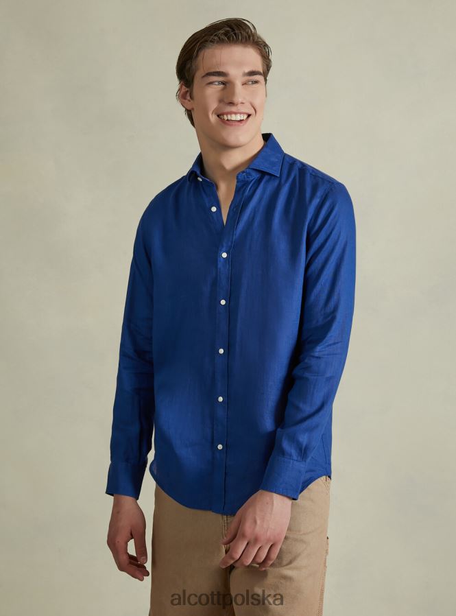 odzież Alcott koszula z czystego lnu z długimi rękawami az3 lazurowe światło mężczyźni 2TXFF61013