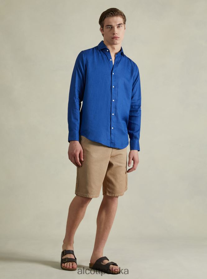 odzież Alcott koszula z czystego lnu z długimi rękawami az3 lazurowe światło mężczyźni 2TXFF61013