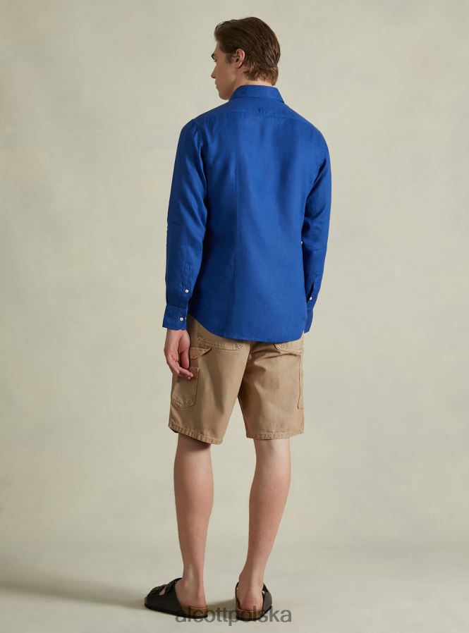 odzież Alcott koszula z czystego lnu z długimi rękawami az3 lazurowe światło mężczyźni 2TXFF61013