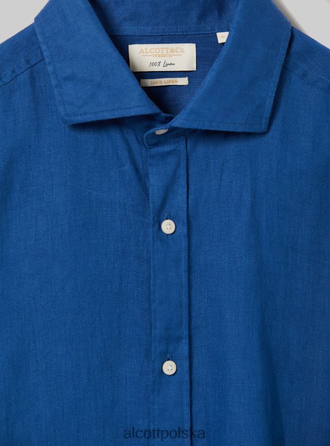 odzież Alcott koszula z czystego lnu z długimi rękawami az3 lazurowe światło mężczyźni 2TXFF61013