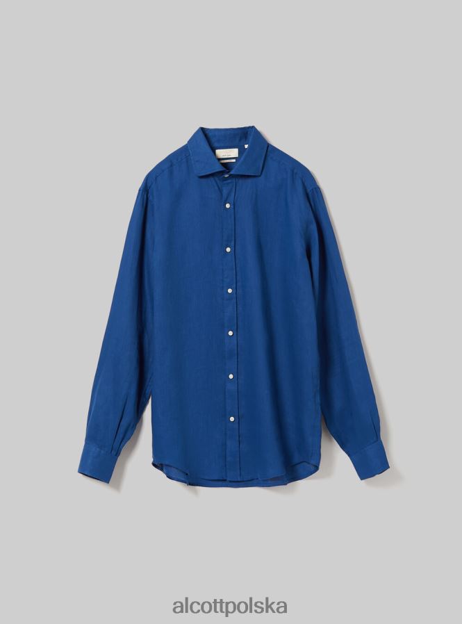 odzież Alcott koszula z czystego lnu z długimi rękawami az3 lazurowe światło mężczyźni 2TXFF61013