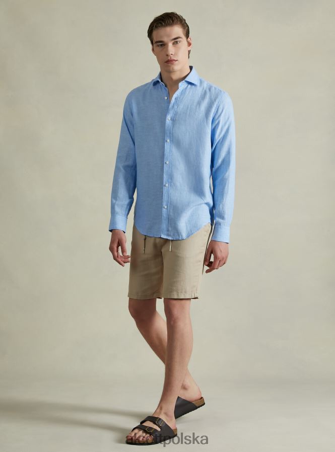 odzież Alcott koszula z czystego lnu z długimi rękawami az3 lazurowe światło mężczyźni 2TXFF6625