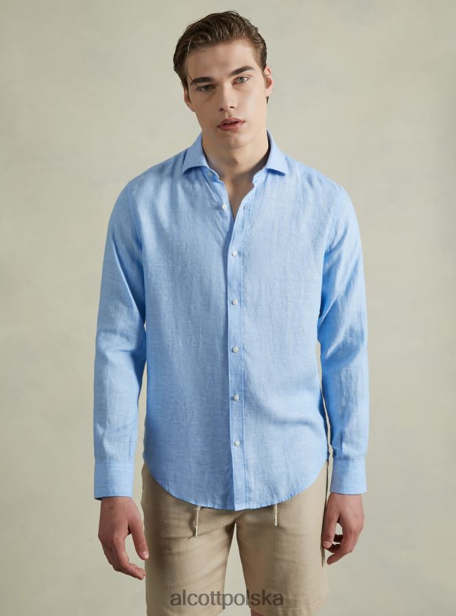 odzież Alcott koszula z czystego lnu z długimi rękawami az3 lazurowe światło mężczyźni 2TXFF6625