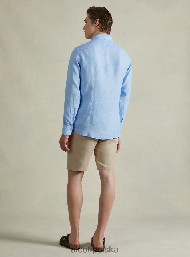 odzież Alcott koszula z czystego lnu z długimi rękawami az3 lazurowe światło mężczyźni 2TXFF6625