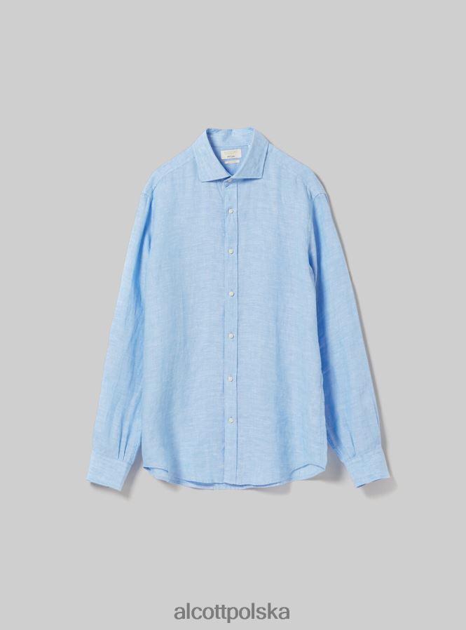 odzież Alcott koszula z czystego lnu z długimi rękawami az3 lazurowe światło mężczyźni 2TXFF6625