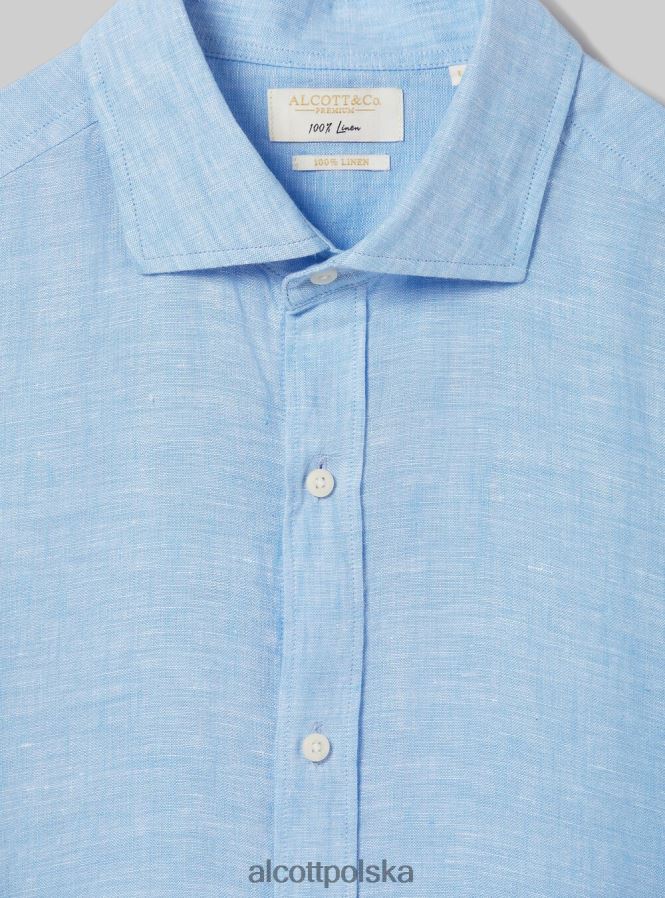 odzież Alcott koszula z czystego lnu z długimi rękawami az3 lazurowe światło mężczyźni 2TXFF6625