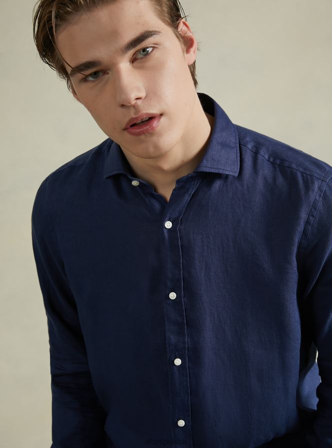 odzież Alcott koszula z czystego lnu z długimi rękawami az3 lazurowe światło mężczyźni 2TXFF6705