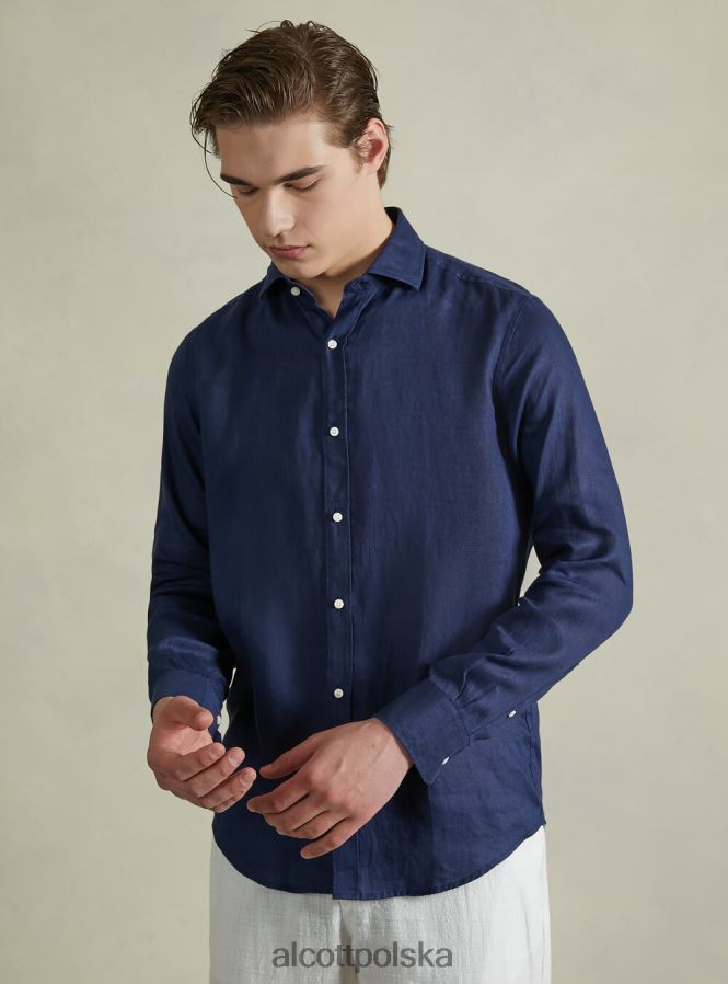 odzież Alcott koszula z czystego lnu z długimi rękawami az3 lazurowe światło mężczyźni 2TXFF6705