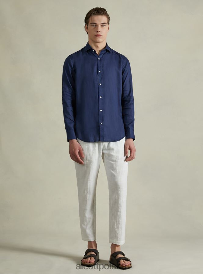 odzież Alcott koszula z czystego lnu z długimi rękawami az3 lazurowe światło mężczyźni 2TXFF6705