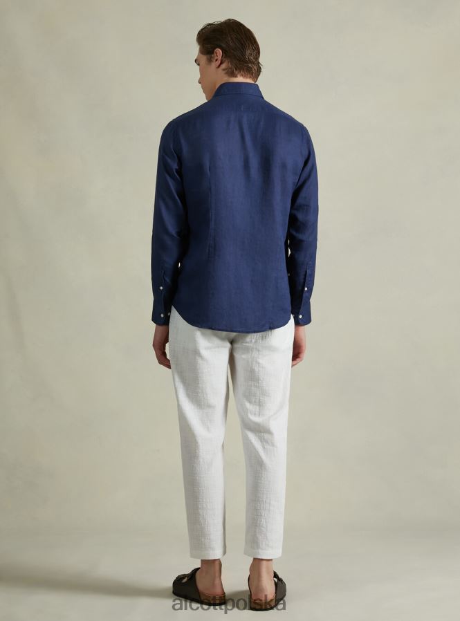 odzież Alcott koszula z czystego lnu z długimi rękawami az3 lazurowe światło mężczyźni 2TXFF6705
