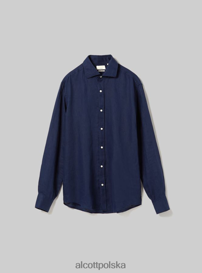 odzież Alcott koszula z czystego lnu z długimi rękawami az3 lazurowe światło mężczyźni 2TXFF6705