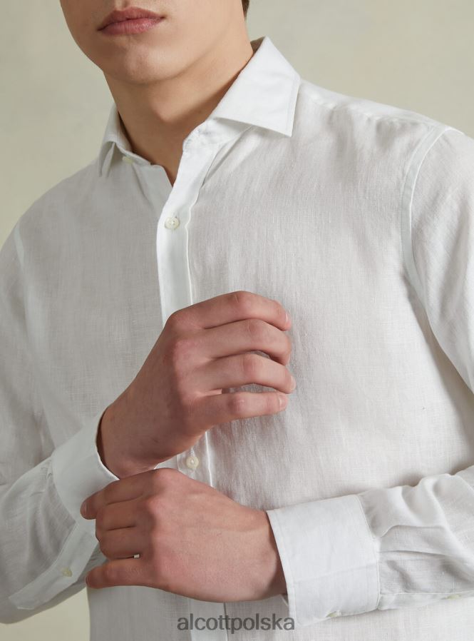 odzież Alcott koszula z czystego lnu z długimi rękawami az3 lazurowe światło mężczyźni 2TXFF6707