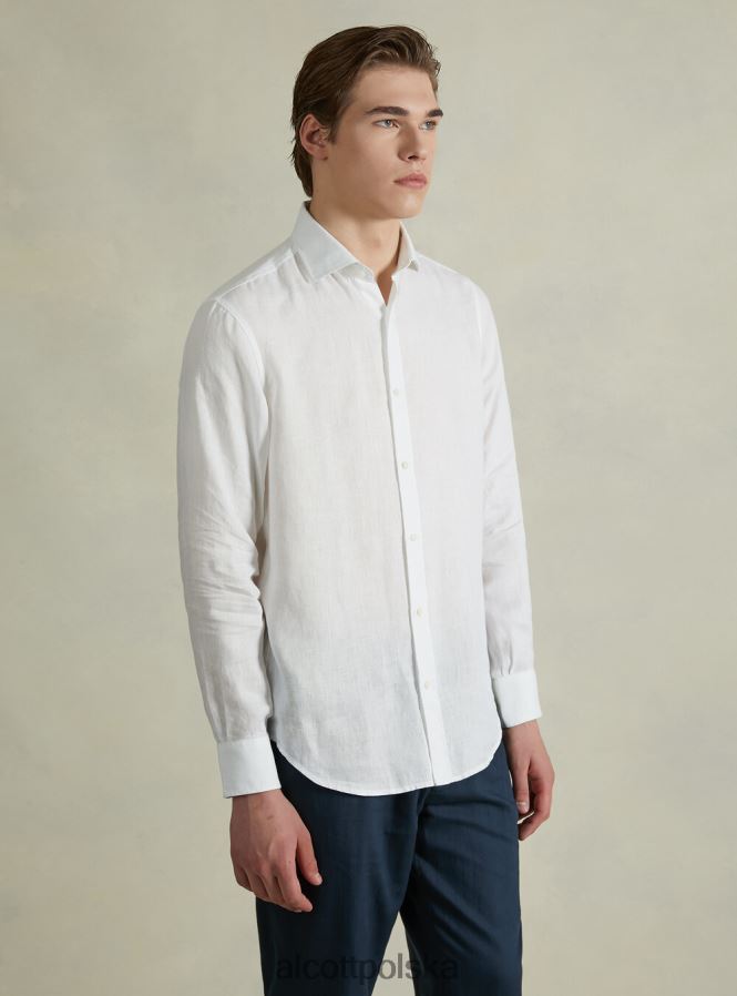 odzież Alcott koszula z czystego lnu z długimi rękawami az3 lazurowe światło mężczyźni 2TXFF6707