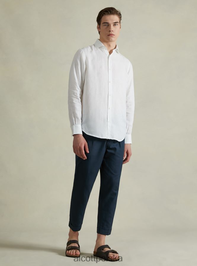 odzież Alcott koszula z czystego lnu z długimi rękawami az3 lazurowe światło mężczyźni 2TXFF6707