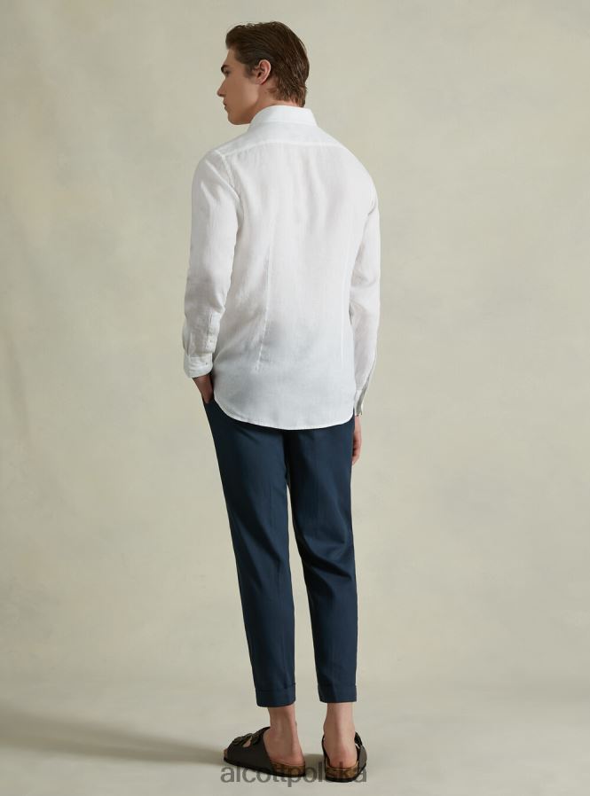 odzież Alcott koszula z czystego lnu z długimi rękawami az3 lazurowe światło mężczyźni 2TXFF6707