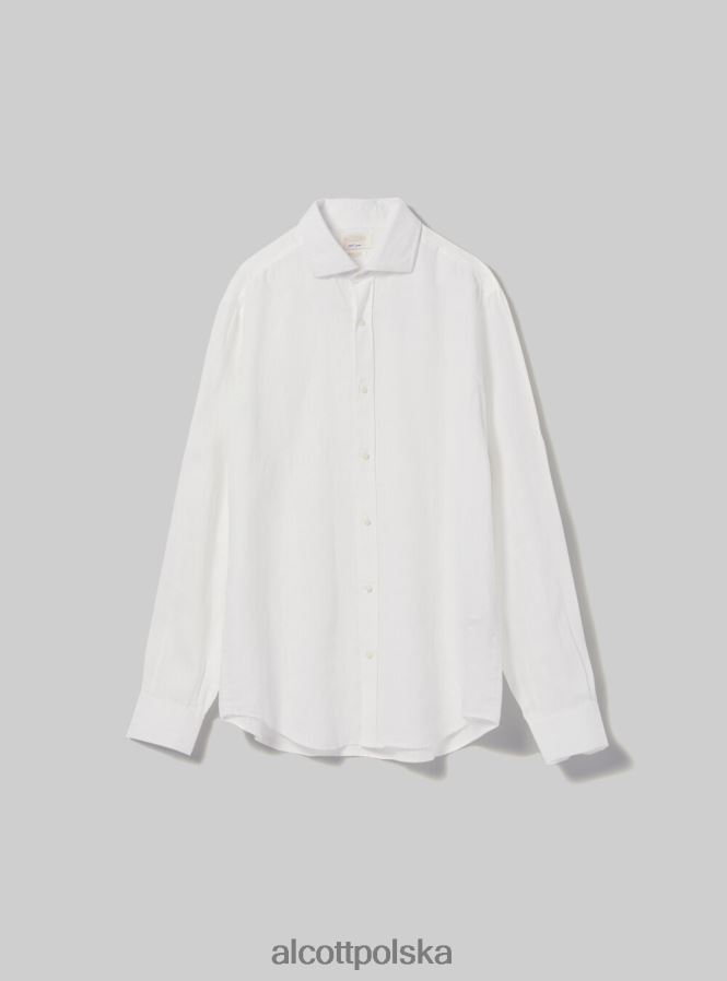 odzież Alcott koszula z czystego lnu z długimi rękawami az3 lazurowe światło mężczyźni 2TXFF6707