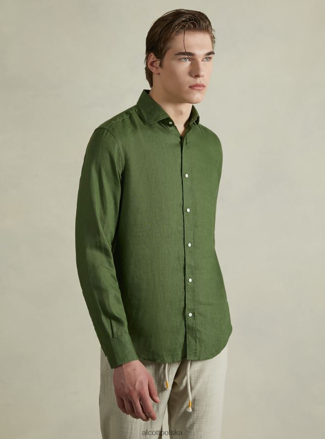 odzież Alcott koszula z czystego lnu z długimi rękawami az3 lazurowe światło mężczyźni 2TXFF6762