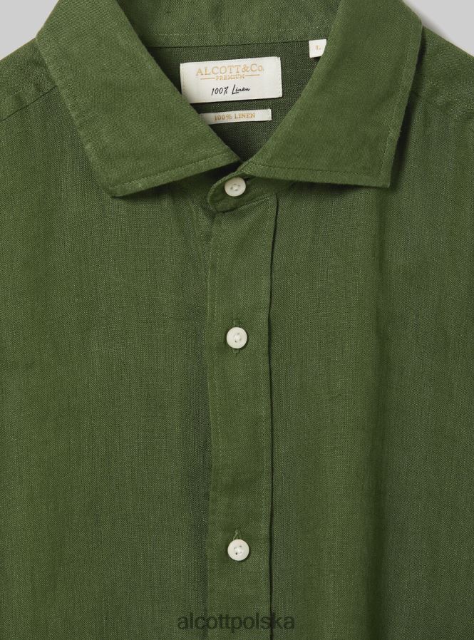 odzież Alcott koszula z czystego lnu z długimi rękawami az3 lazurowe światło mężczyźni 2TXFF6762