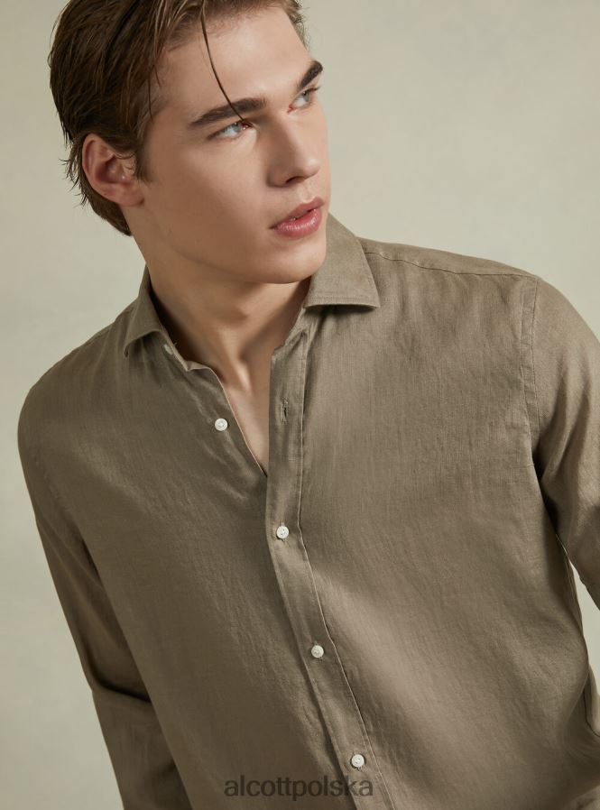 odzież Alcott koszula z czystego lnu z długimi rękawami az3 lazurowe światło mężczyźni 2TXFF6827