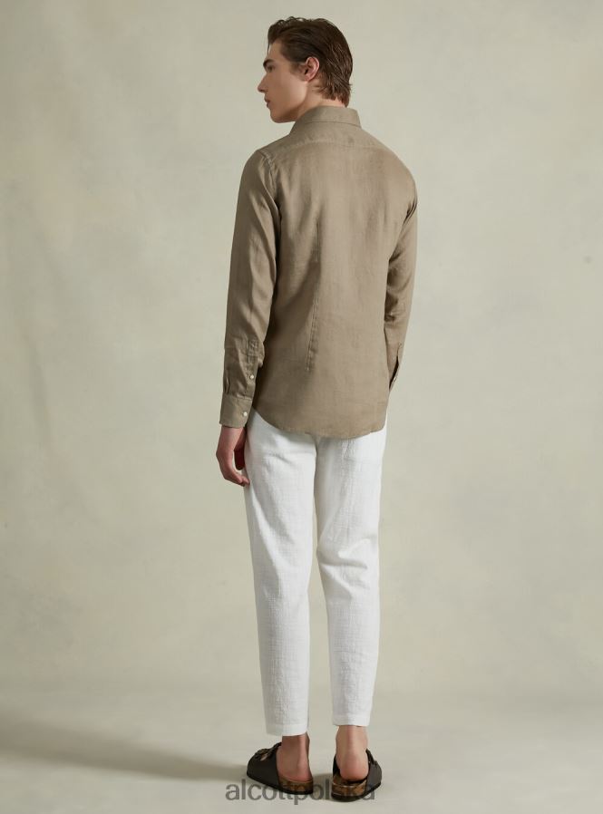 odzież Alcott koszula z czystego lnu z długimi rękawami az3 lazurowe światło mężczyźni 2TXFF6827