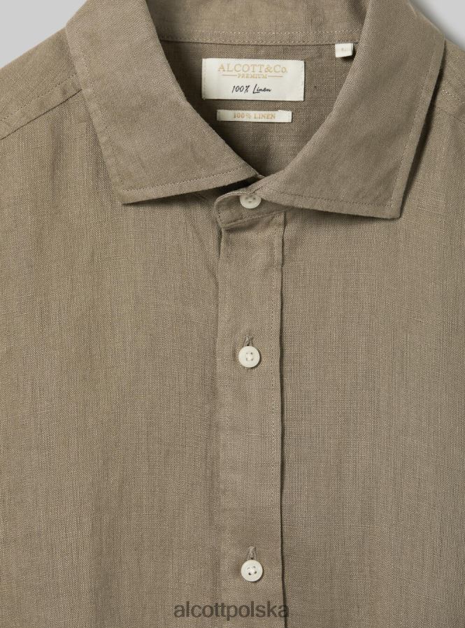 odzież Alcott koszula z czystego lnu z długimi rękawami az3 lazurowe światło mężczyźni 2TXFF6827