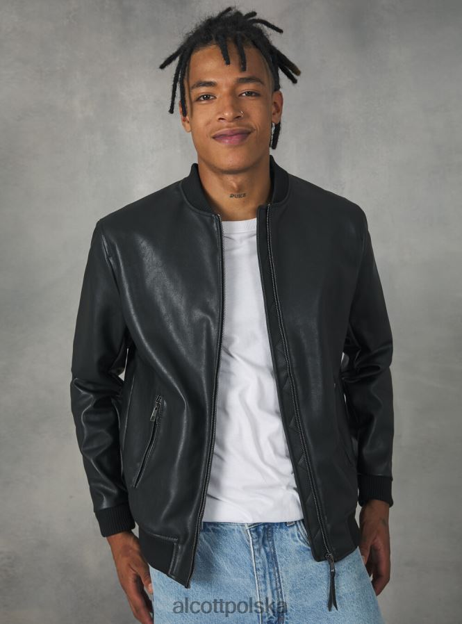 odzież Alcott Kurtka bomber z efektem skóry bk1 czarny mężczyźni 2TXFF6749