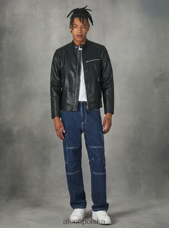 odzież Alcott kurtka motocyklowa z efektem skóry bk1 czarny mężczyźni 2TXFF6753