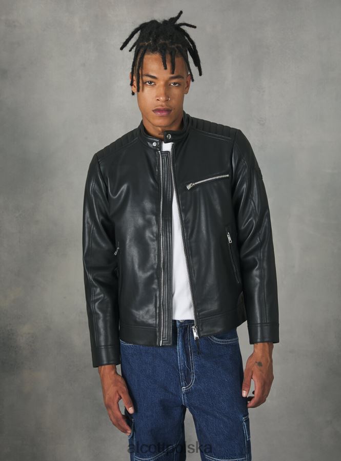 odzież Alcott kurtka motocyklowa z efektem skóry bk1 czarny mężczyźni 2TXFF6753