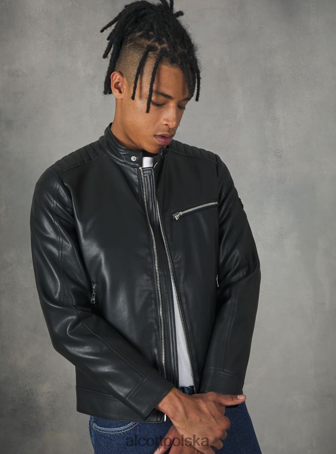 odzież Alcott kurtka motocyklowa z efektem skóry bk1 czarny mężczyźni 2TXFF6753