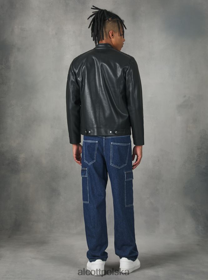 odzież Alcott kurtka motocyklowa z efektem skóry bk1 czarny mężczyźni 2TXFF6753