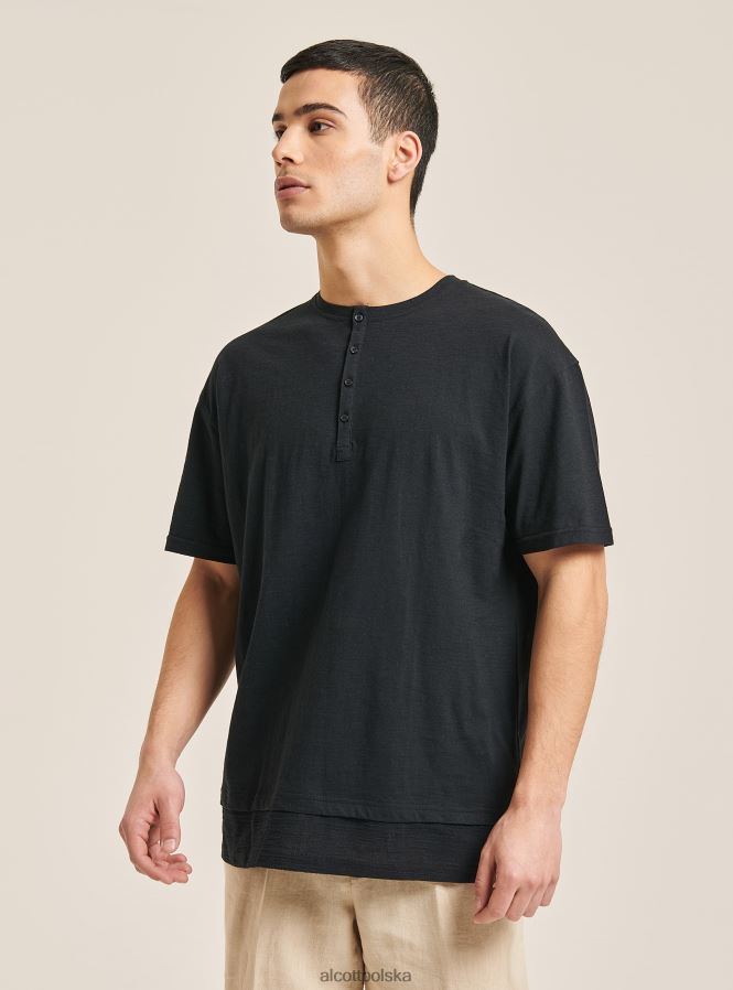 odzież Alcott T-shirt z mieszanki lnu z kołnierzykiem typu serape biały mężczyźni 2TXFF61083