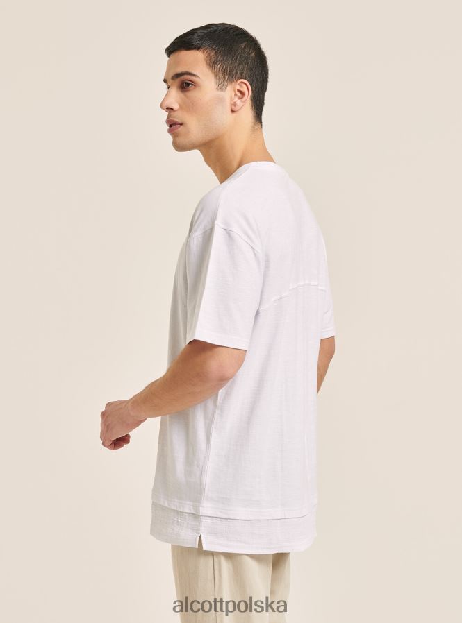 odzież Alcott T-shirt z mieszanki lnu z kołnierzykiem typu serape biały mężczyźni 2TXFF6599