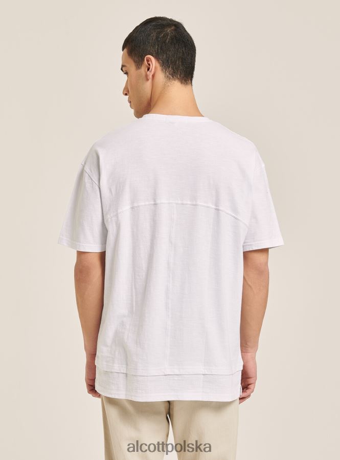 odzież Alcott T-shirt z mieszanki lnu z kołnierzykiem typu serape biały mężczyźni 2TXFF6599