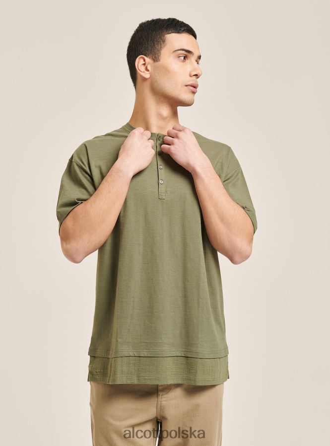 odzież Alcott T-shirt z mieszanki lnu z kołnierzykiem typu serape biały mężczyźni 2TXFF6813