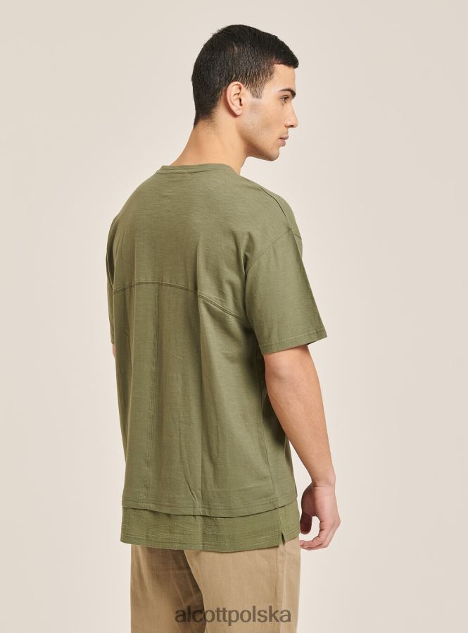 odzież Alcott T-shirt z mieszanki lnu z kołnierzykiem typu serape biały mężczyźni 2TXFF6813