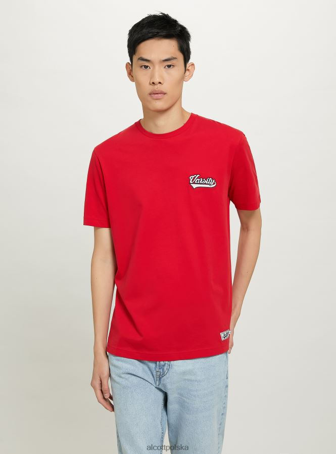 odzież Alcott bawełniana koszulka z naszywką uniwersytecką c0020 złamana biel mężczyźni 2TXFF6991