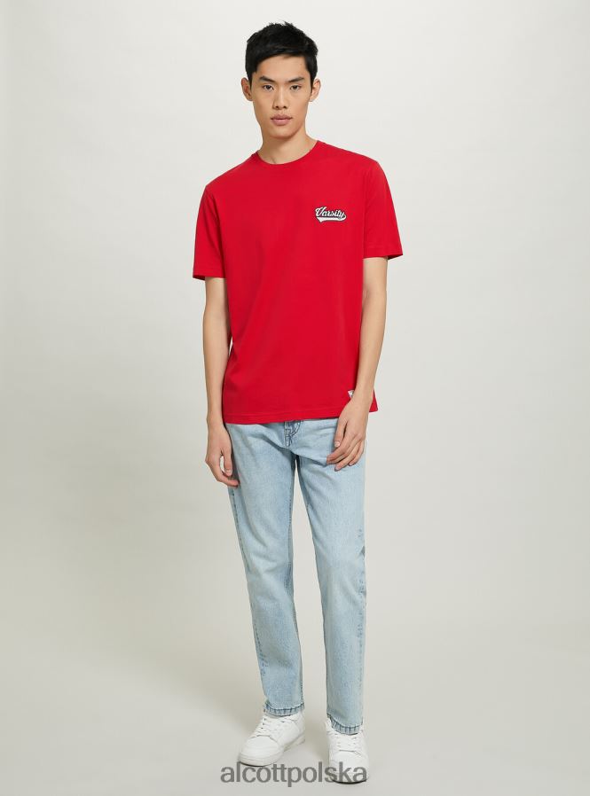 odzież Alcott bawełniana koszulka z naszywką uniwersytecką c0020 złamana biel mężczyźni 2TXFF6991