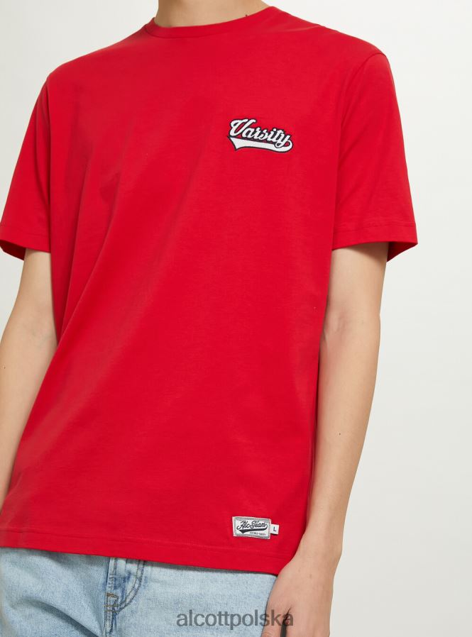 odzież Alcott bawełniana koszulka z naszywką uniwersytecką c0020 złamana biel mężczyźni 2TXFF6991