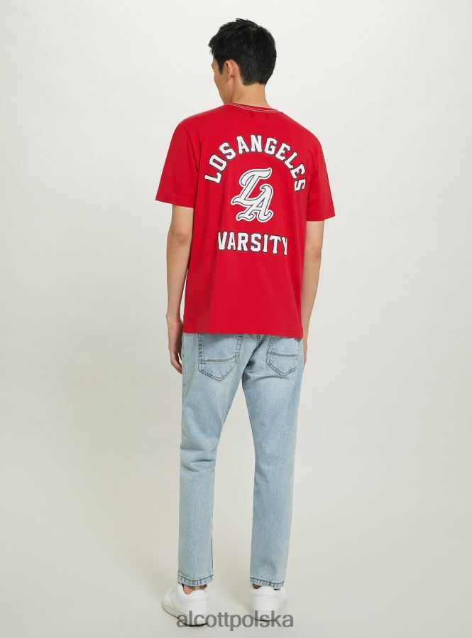 odzież Alcott bawełniana koszulka z naszywką uniwersytecką c0020 złamana biel mężczyźni 2TXFF6991