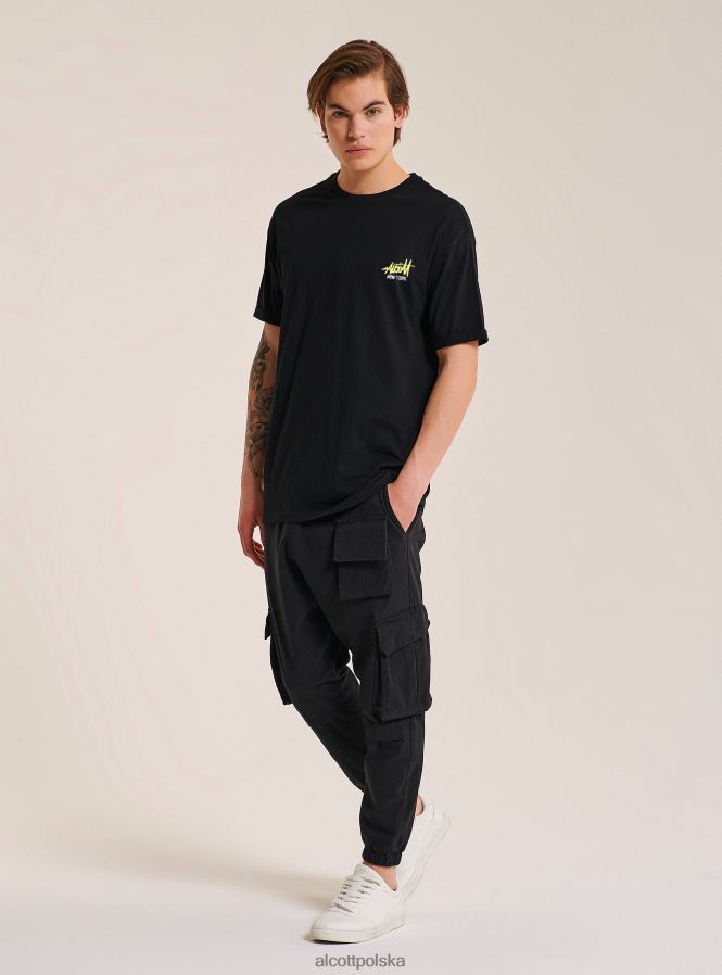 odzież Alcott koszulka z kontrastowym nadrukiem z przodu czarny mężczyźni 2TXFF6856