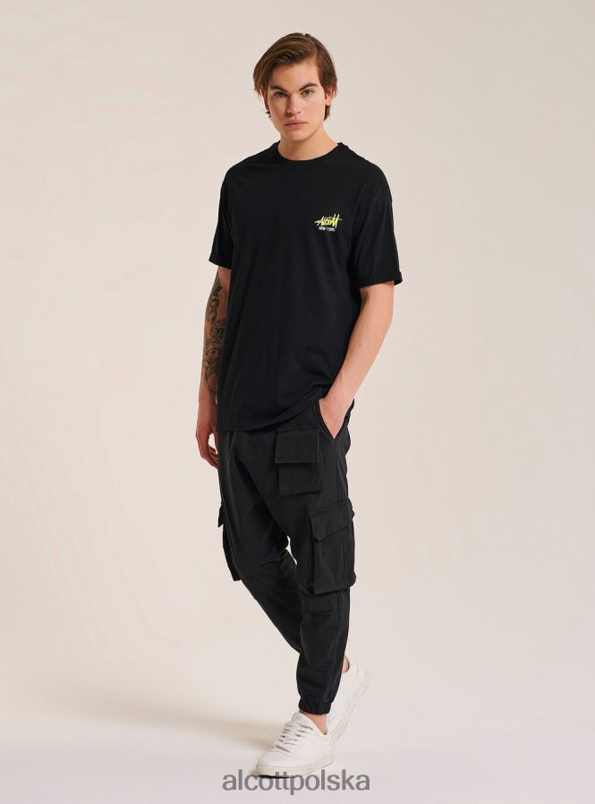 odzież Alcott koszulka z kontrastowym nadrukiem z przodu czarny mężczyźni 2TXFF6856