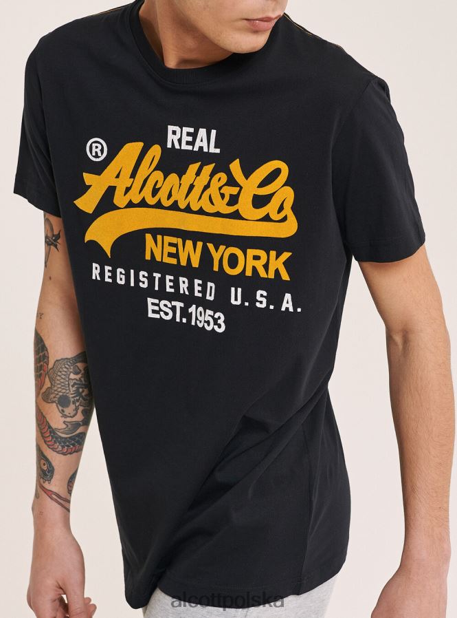 odzież Alcott koszulka z nadrukowanym logo z przodu czarny mężczyźni 2TXFF6891